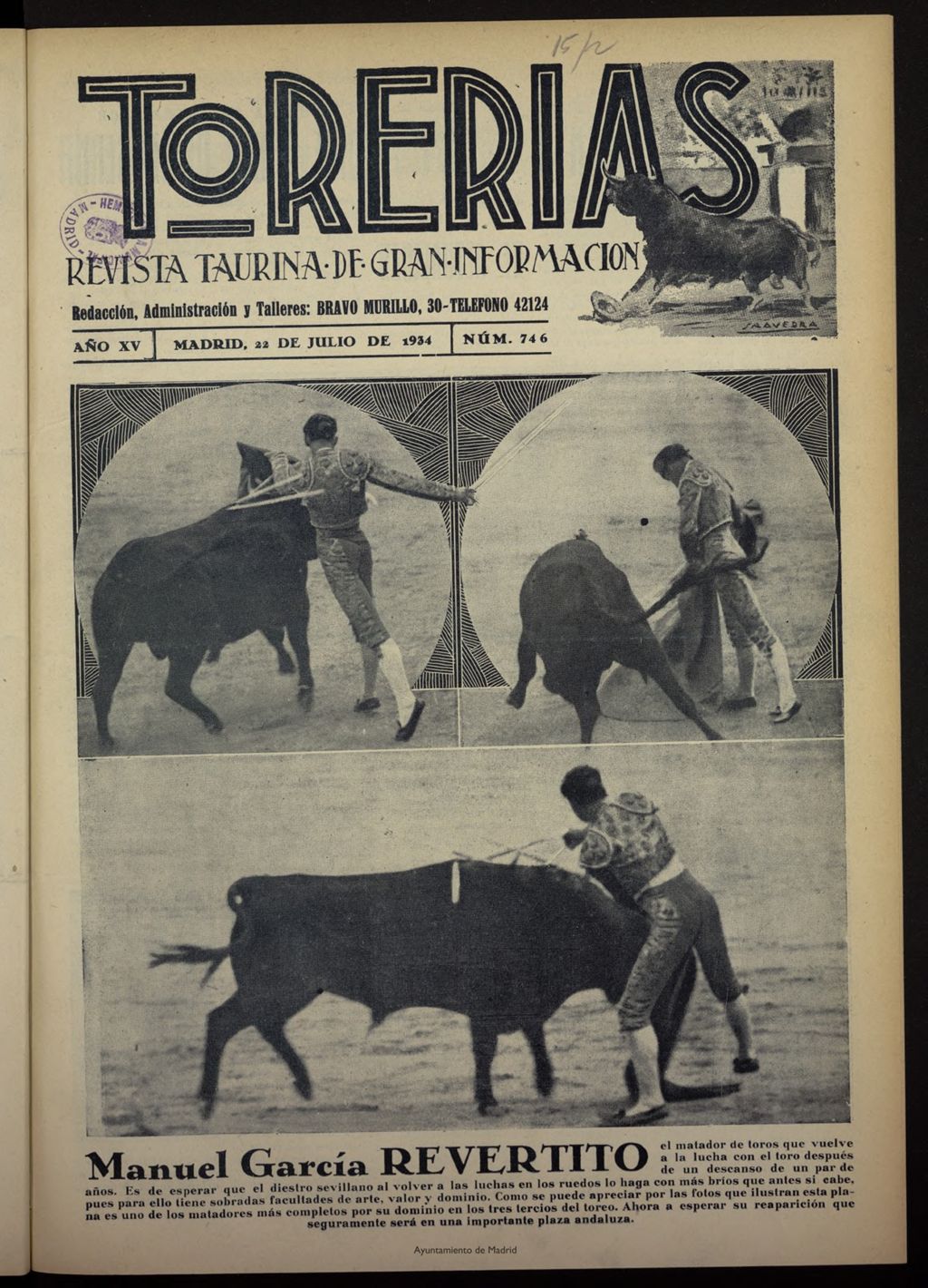 Miniatura de Torerías del 22 de julio de 1934, nº 746