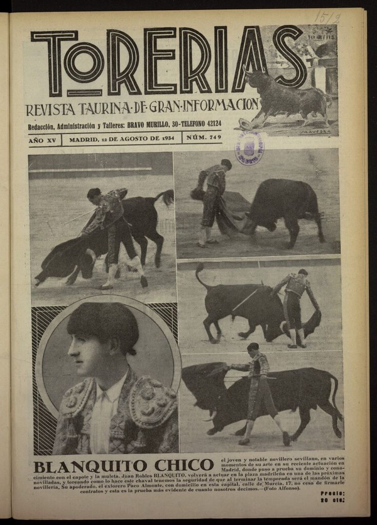 Miniatura de Torerías del 12 de agosto de 1934, nº 749