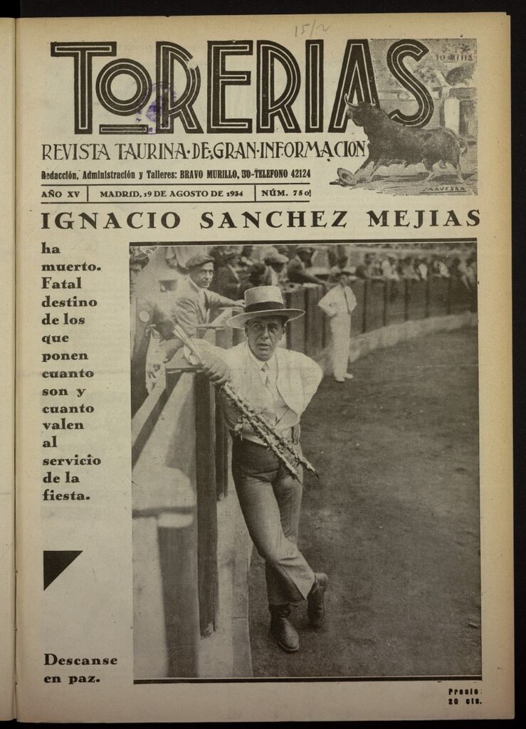 Miniatura de Torerías del 19 de agosto de 1934, nº 750