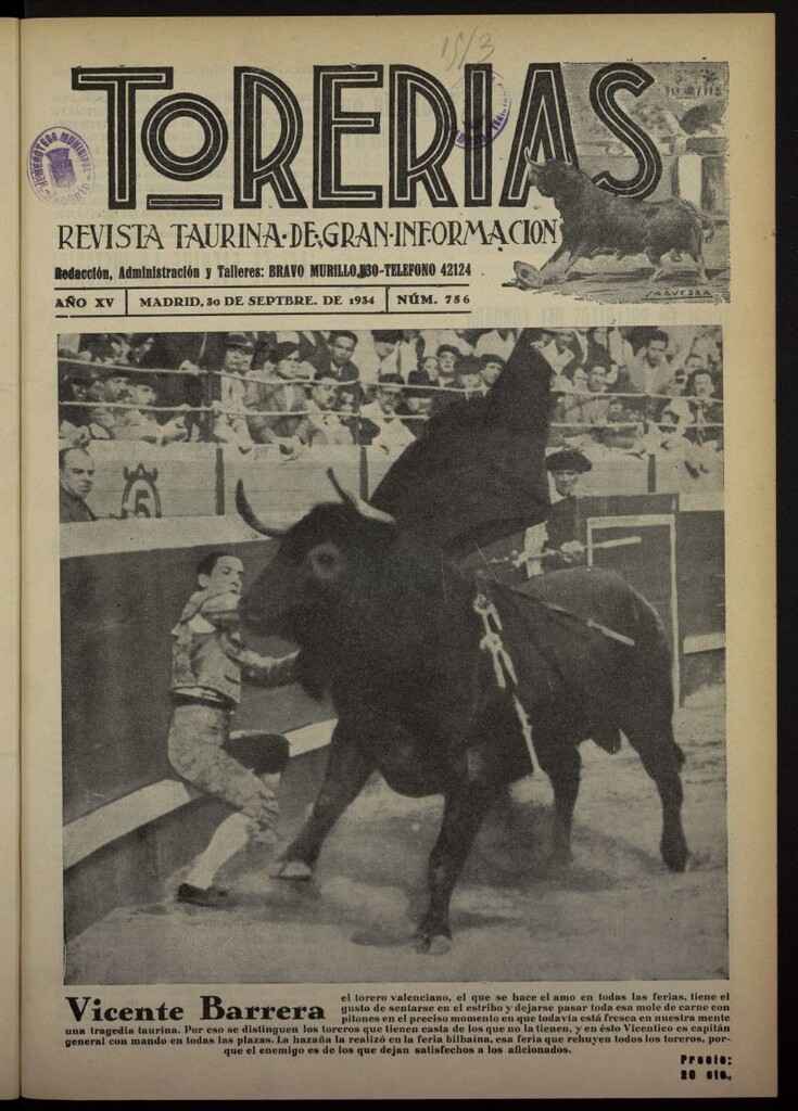 Miniatura de Torerías del 30 de septiembre de 1934, nº 756