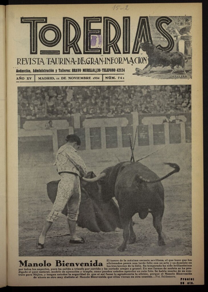 Miniatura de Torerías del 11 de noviembre de 1934, nº 761