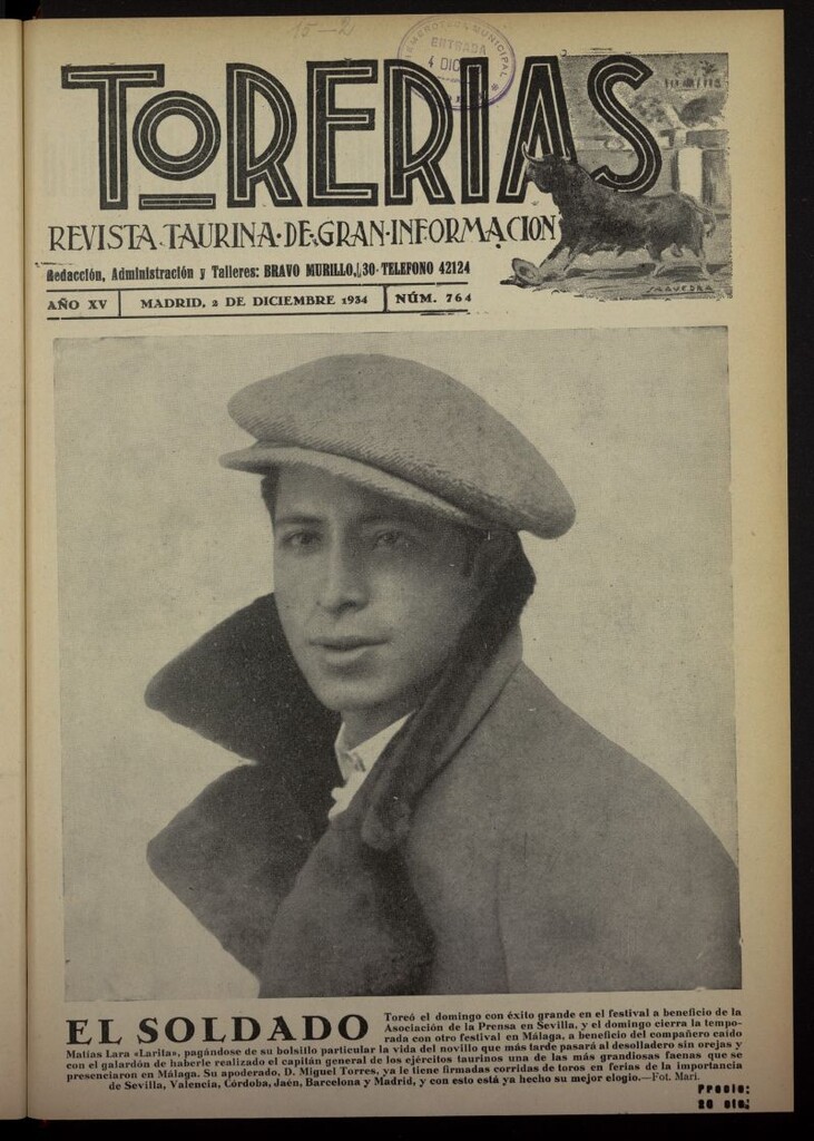 Miniatura de Torerías del 2 de diciembre de 1934, nº 764