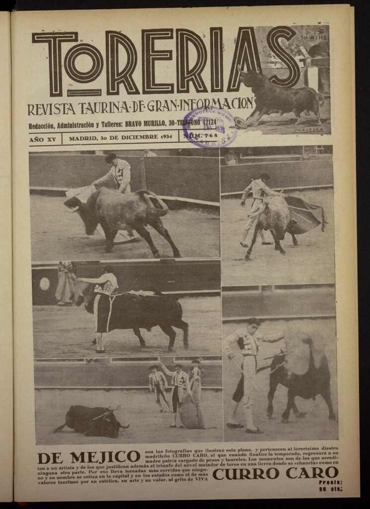 Miniatura de Torerías del 30 de diciembre de 1934, nº 768