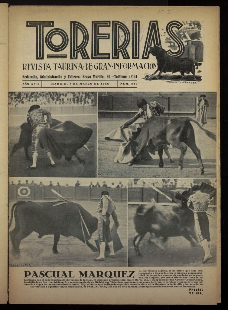 Miniatura de Torerías del 8 de marzo de 1936, nº 830