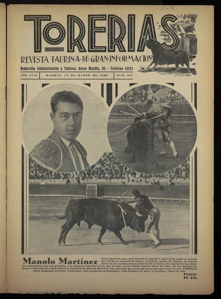 Miniatura de Torerías del 15 de marzo de 1936, nº 831