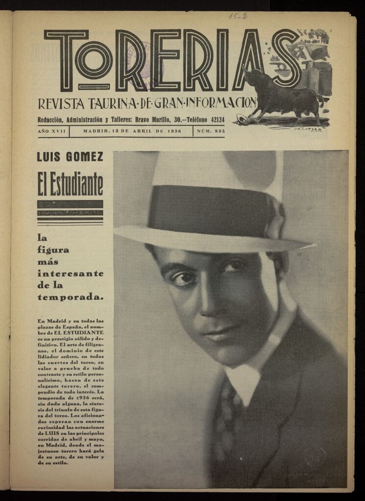 Miniatura de Torerías del 12 de abril de 1936, nº 835