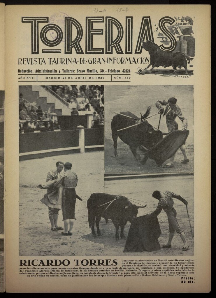 Miniatura de Torerías del 26 de abril de 1936, nº 837