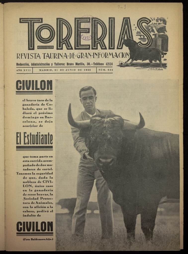 Miniatura de Torerías del 21 de junio de 1936, nº 845