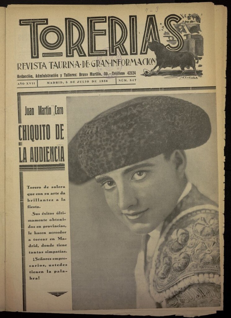 Miniatura de Torerías del 5 de julio de 1936, nº 847