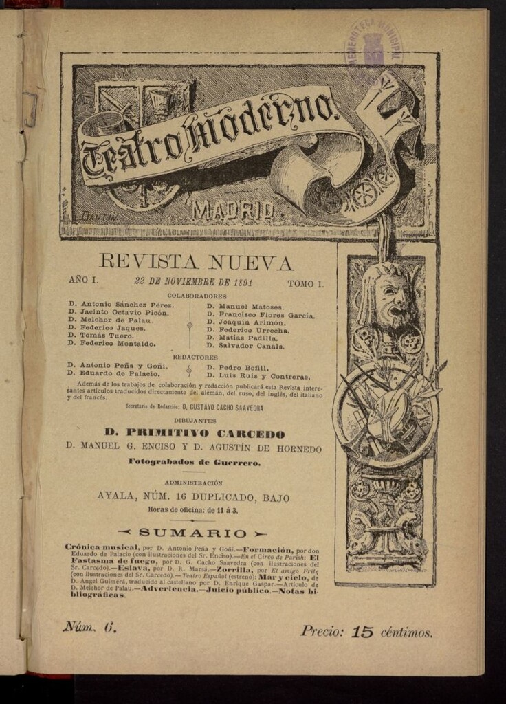 Miniatura de Teatro Moderno: revista nueva del 22 de noviembre de 1891, nº 6