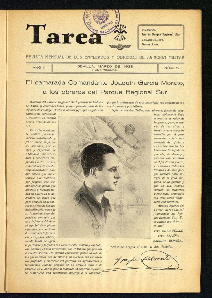 Miniatura de Tarea : revista mensual de los empleados y obreros de aviación militar de marzo de 1938, nº 5