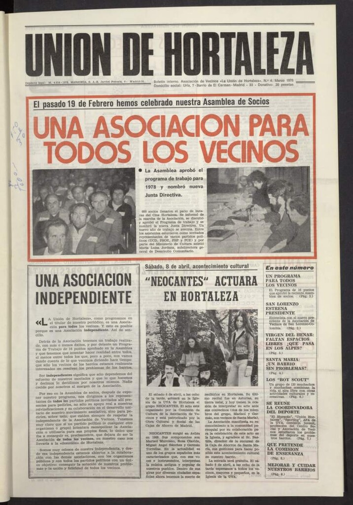 Miniatura de La Unión de Hortaleza de marzo de 1978, nº 4