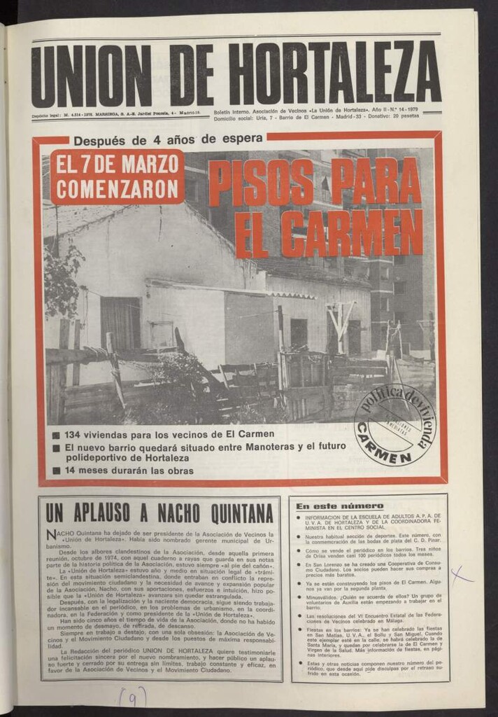 Miniatura de La Unión de Hortaleza de mayo-junio de 1979, nº 14