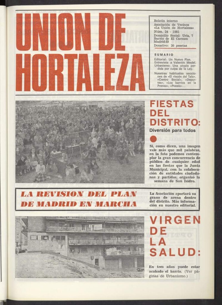Miniatura de La Unión de Hortaleza de julio de 1981, nº 24