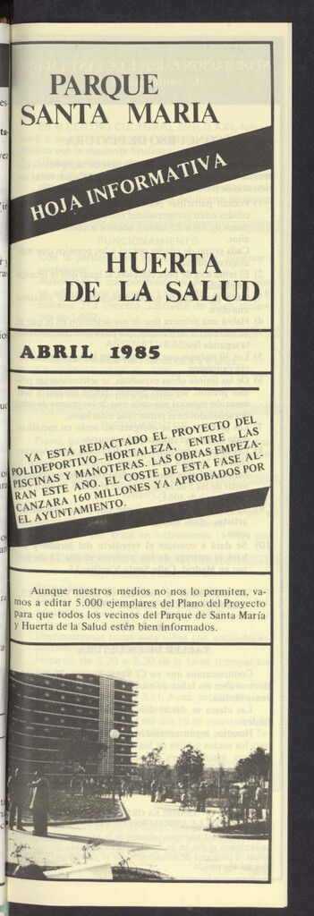Miniatura de La Unión de Hortaleza. Hoja informativa del Centro Cultural Huerta de la Salud de abril de 1985