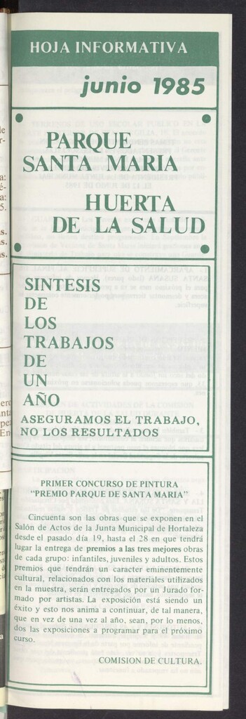 Miniatura de La Unión de Hortaleza. Hoja informativa del Centro Cultural Huerta de la Salud de junio de 1985