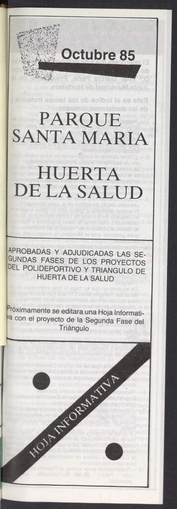 Miniatura de La Unión de Hortaleza. Hoja informativa del Centro Cultural Huerta de la Salud de octubre de 1985