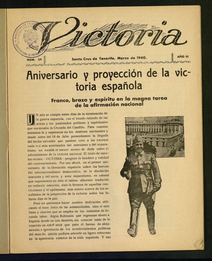 Miniatura de Victoria : revista mensual, al servicio de España y su Caudillo de marzo de 1940, nº 28