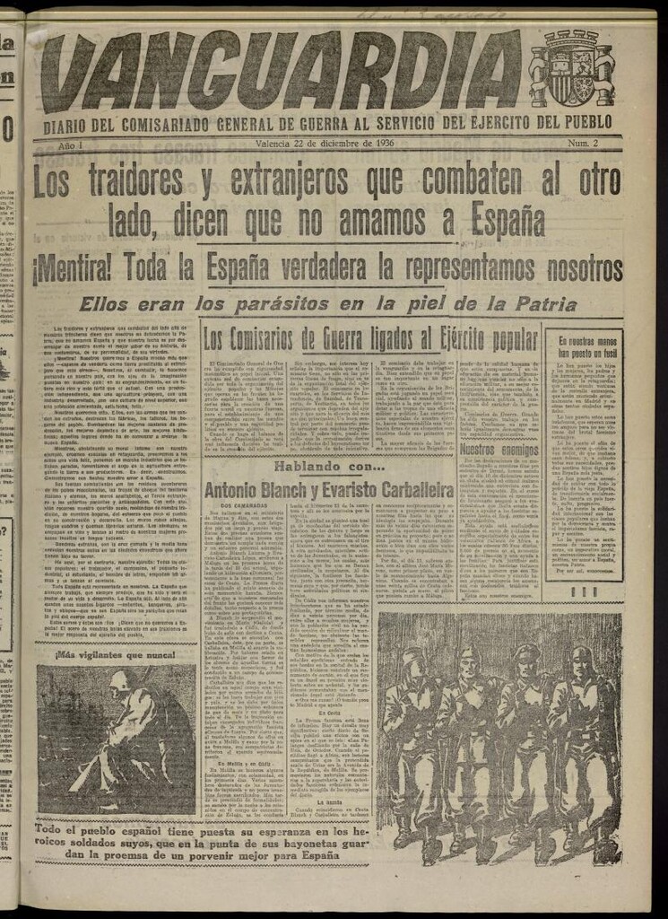 Miniatura de Vanguardia : Diario del Comisariado General de Guerra al servicio del ejército del pueblo del 22 de diciembre de 1936, nº 2