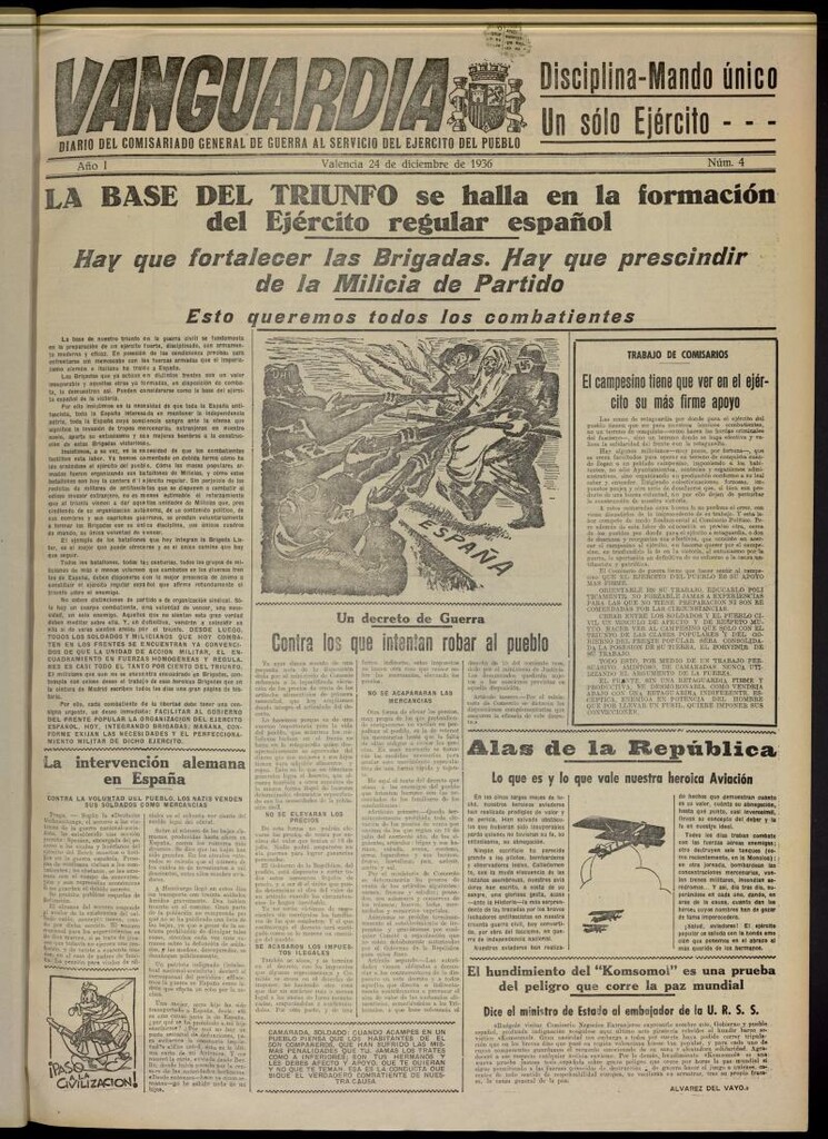 Miniatura de Vanguardia : Diario del Comisariado General de Guerra al servicio del ejército del pueblo del 24 de diciembre de 1936, nº 4