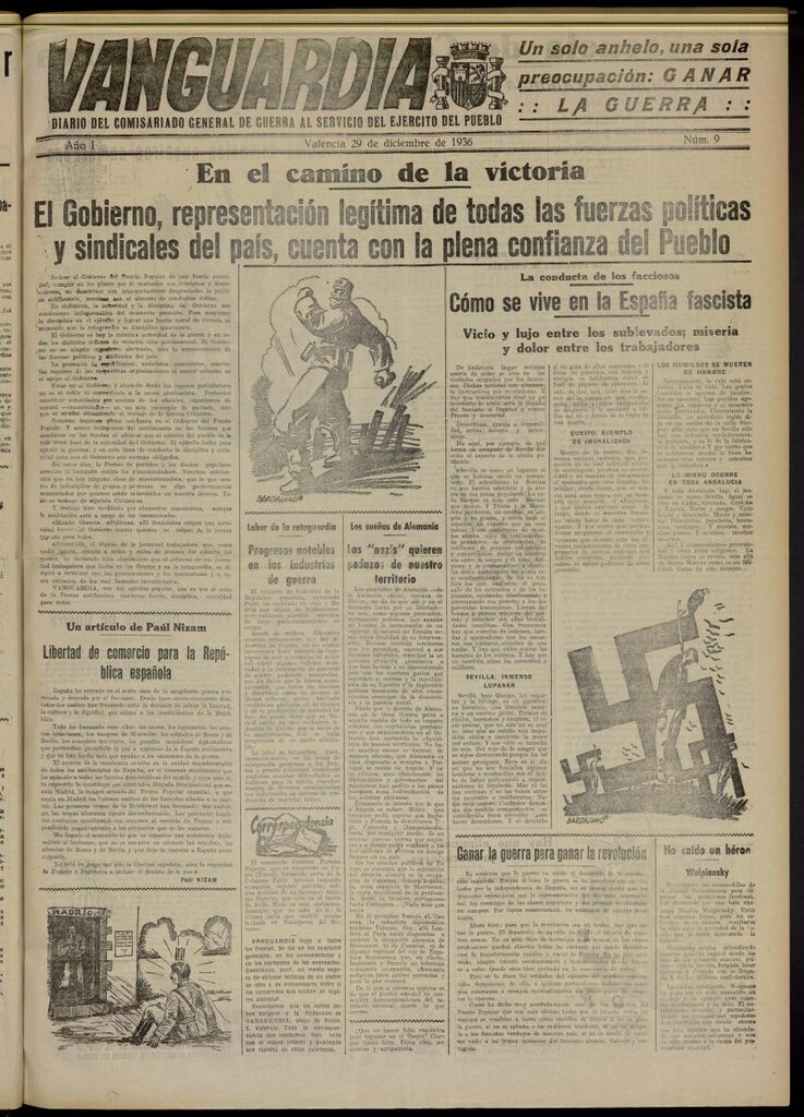 Miniatura de Vanguardia: Diario del Comisariado General de Guerra al servicio del ejército del pueblo del 29 de diciembre de 1936, nº 9