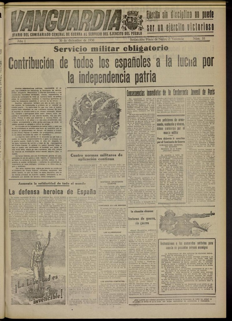 Miniatura de Vanguardia: Diario del Comisariado General de Guerra al servicio del ejército del pueblo del 30 de diciembre de 1936, nº 10