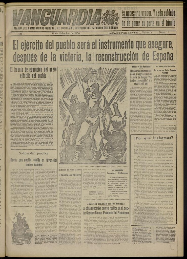 Miniatura de Vanguardia: Diario del Comisariado General de Guerra al servicio del ejército del pueblo del 31 de diciembre de 1936, nº 11