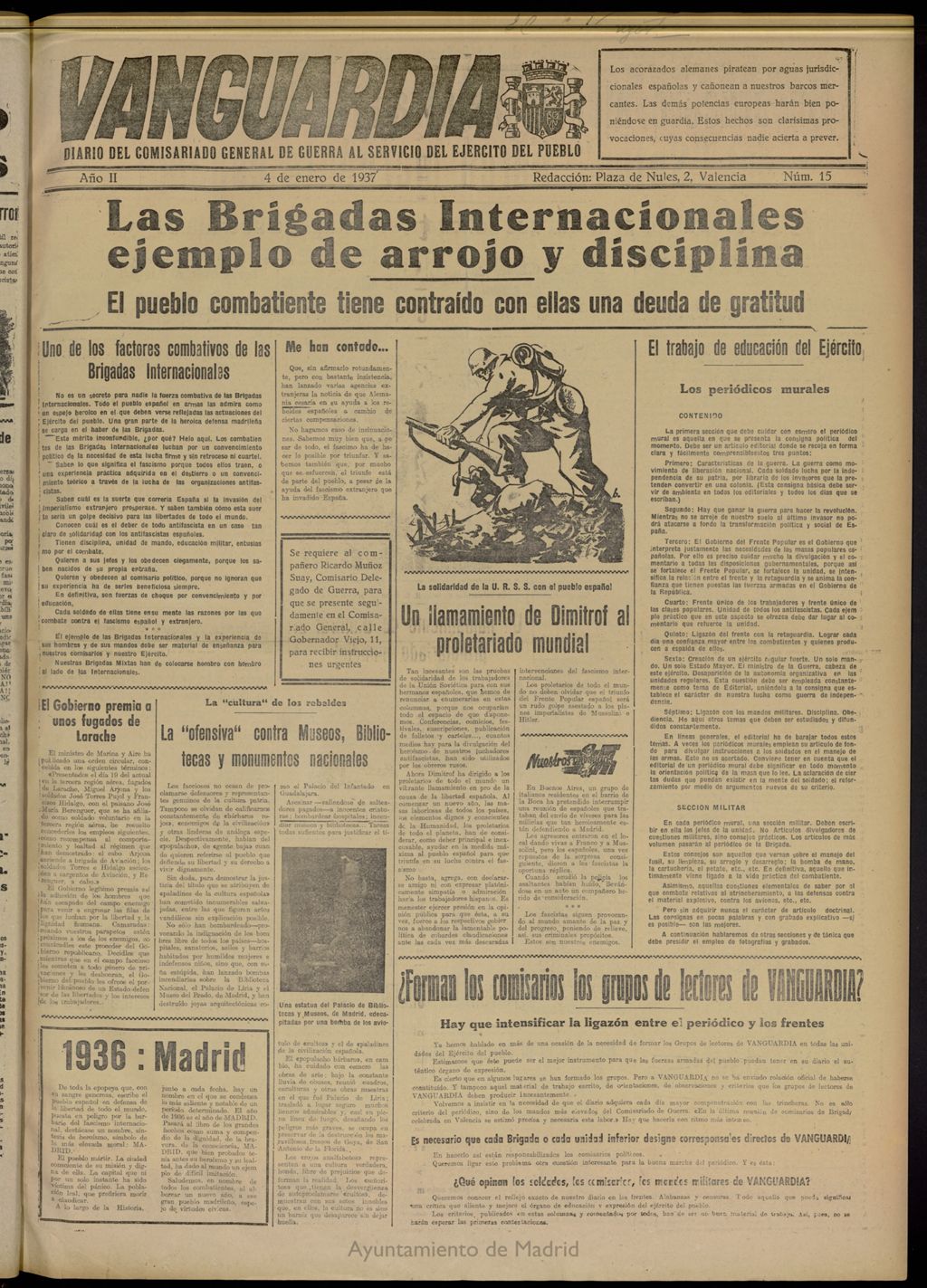 Miniatura de Vanguardia: Diario del Comisariado General de Guerra al servicio del ejército del pueblo del 4 de enero de 1937, nº 15