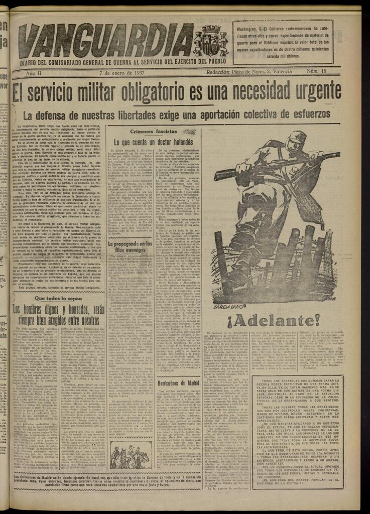 Miniatura de Vanguardia: Diario del Comisariado General de Guerra al servicio del ejército del pueblo del 7 de enero de 1937, nº 18