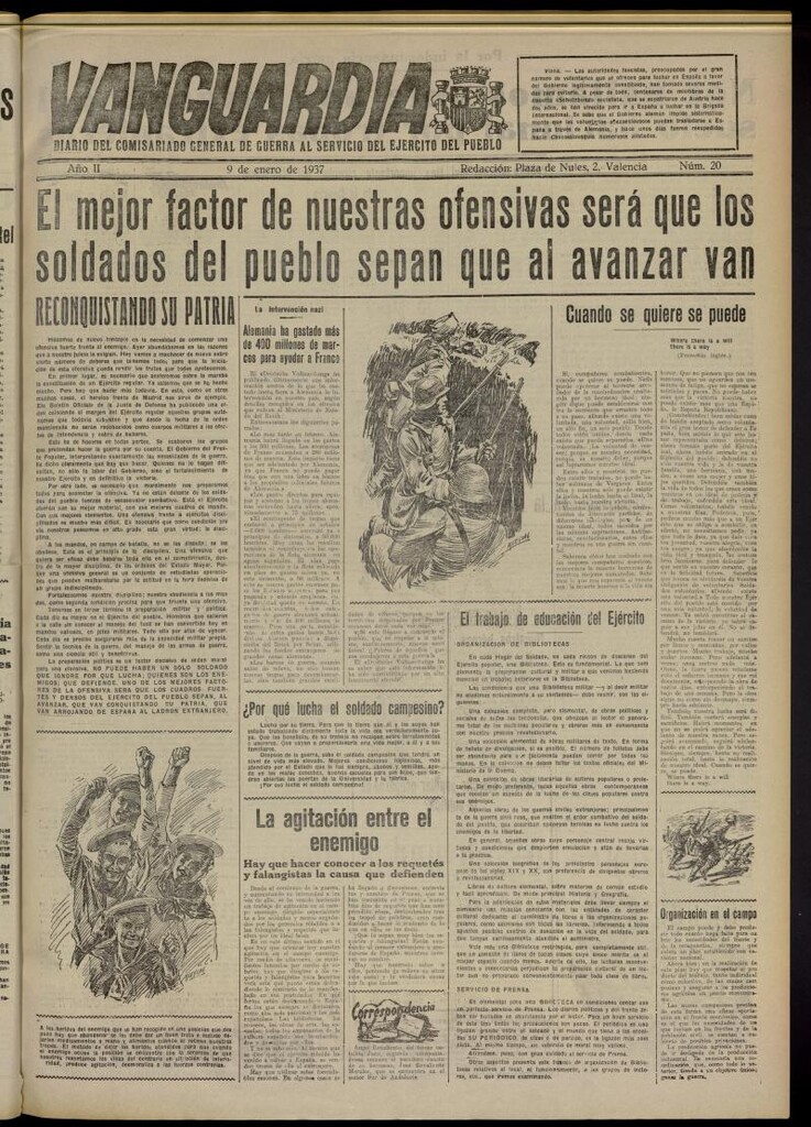 Miniatura de Vanguardia: Diario del Comisariado General de Guerra al servicio del ejército del pueblo del 9 de enero de 1937, nº 20