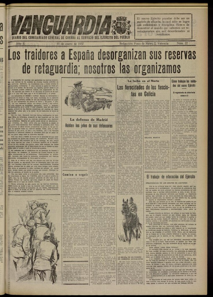 Miniatura de Vanguardia: Diario del Comisariado General de Guerra al servicio del ejército del pueblo del 11 de enero de 1937, nº 22