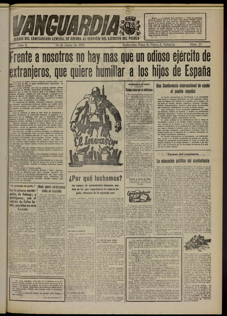 Miniatura de Vanguardia: Diario del Comisariado General de Guerra al servicio del ejército del pueblo del 14 de enero de 1937, nº 25