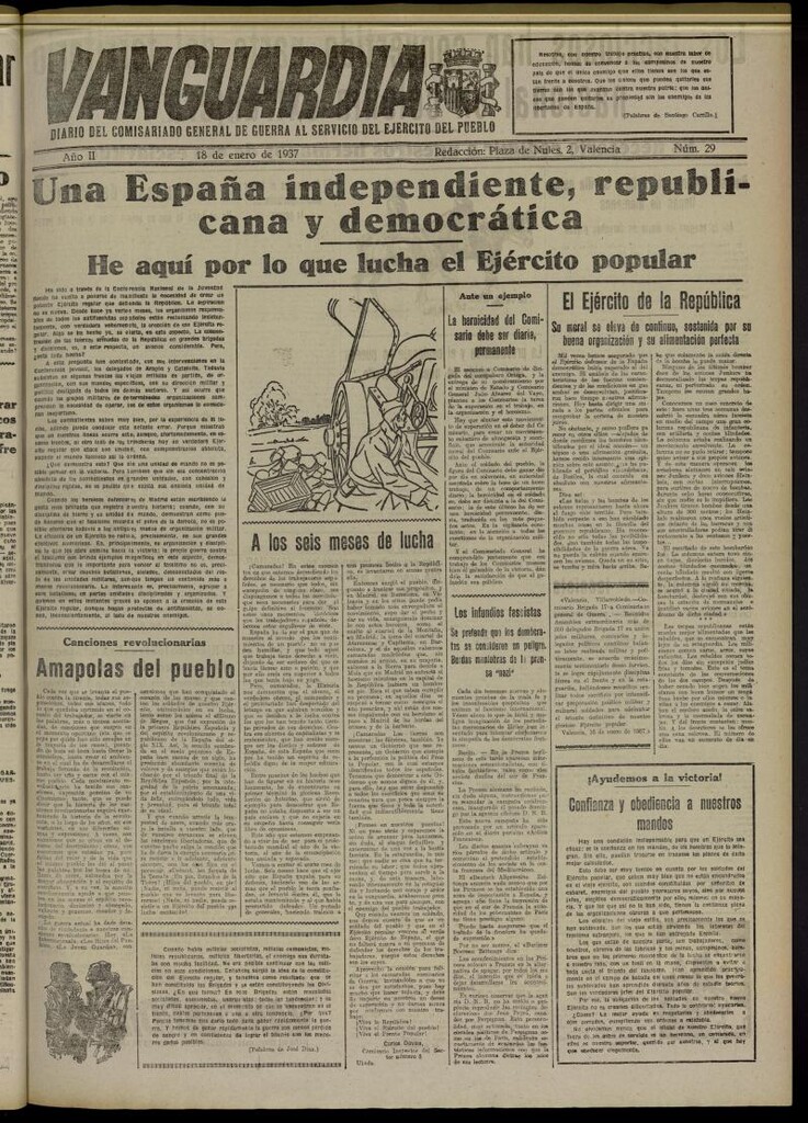 Miniatura de Vanguardia: Diario del Comisariado General de Guerra al servicio del ejército del pueblo del 18 de enero de 1937, nº 29