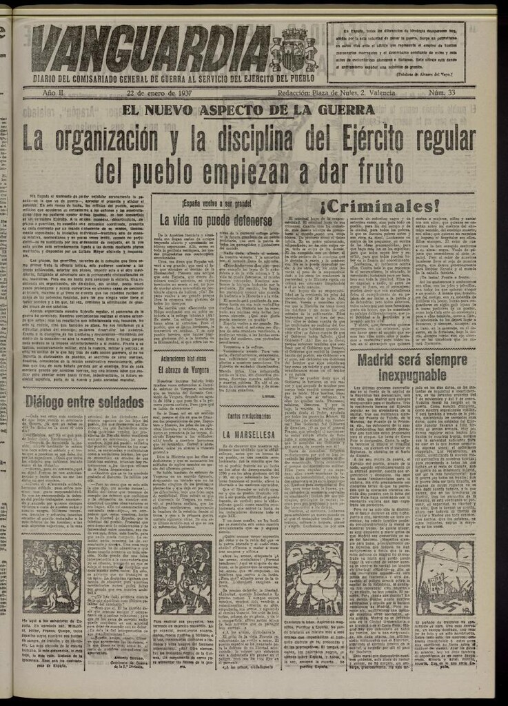 Miniatura de Vanguardia: Diario del Comisariado General de Guerra al servicio del ejército del pueblo del 22 de enero de 1937, nº 33