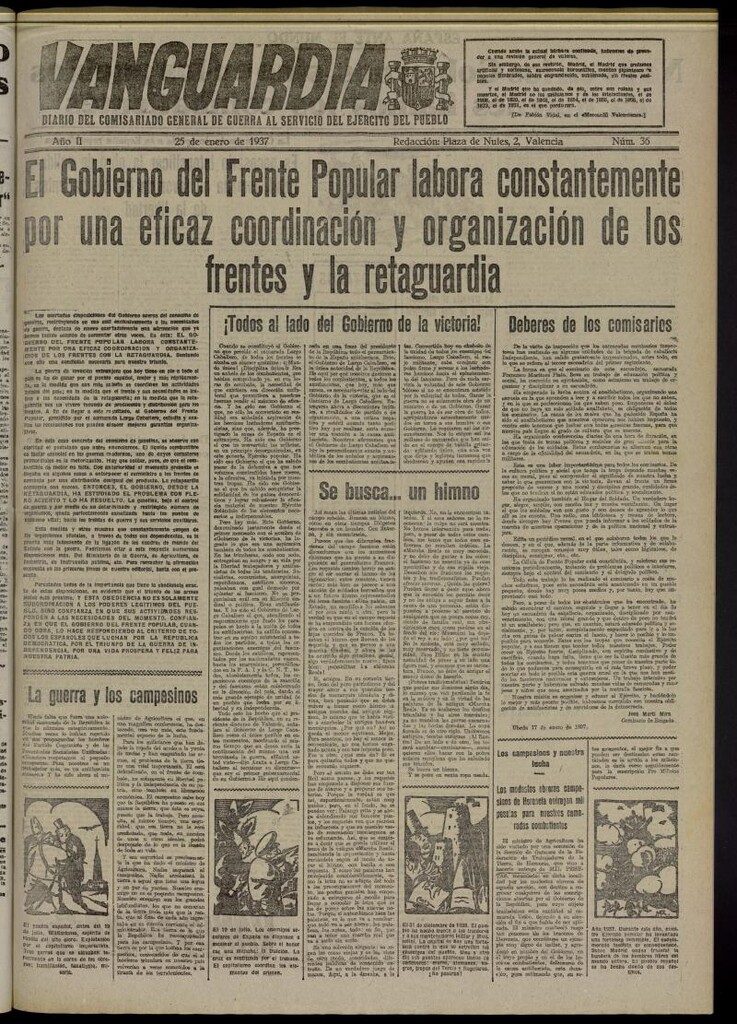 Miniatura de Vanguardia: Diario del Comisariado General de Guerra al servicio del ejército del pueblo del 25 de enero de 1937, nº 36