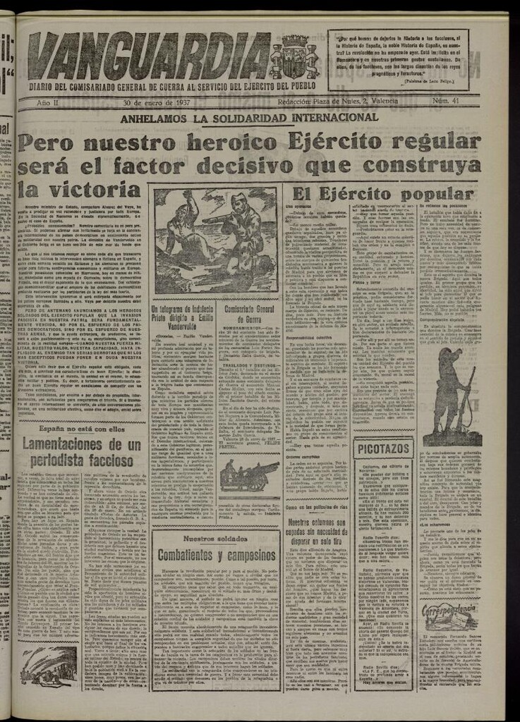 Miniatura de Vanguardia: Diario del Comisariado General de Guerra al servicio del ejército del pueblo del 30 de enero de 1937, nº 41