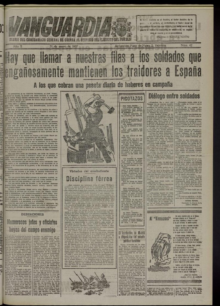 Miniatura de Vanguardia: Diario del Comisariado General de Guerra al servicio del ejército del pueblo del 31 de enero de 1937, nº 42