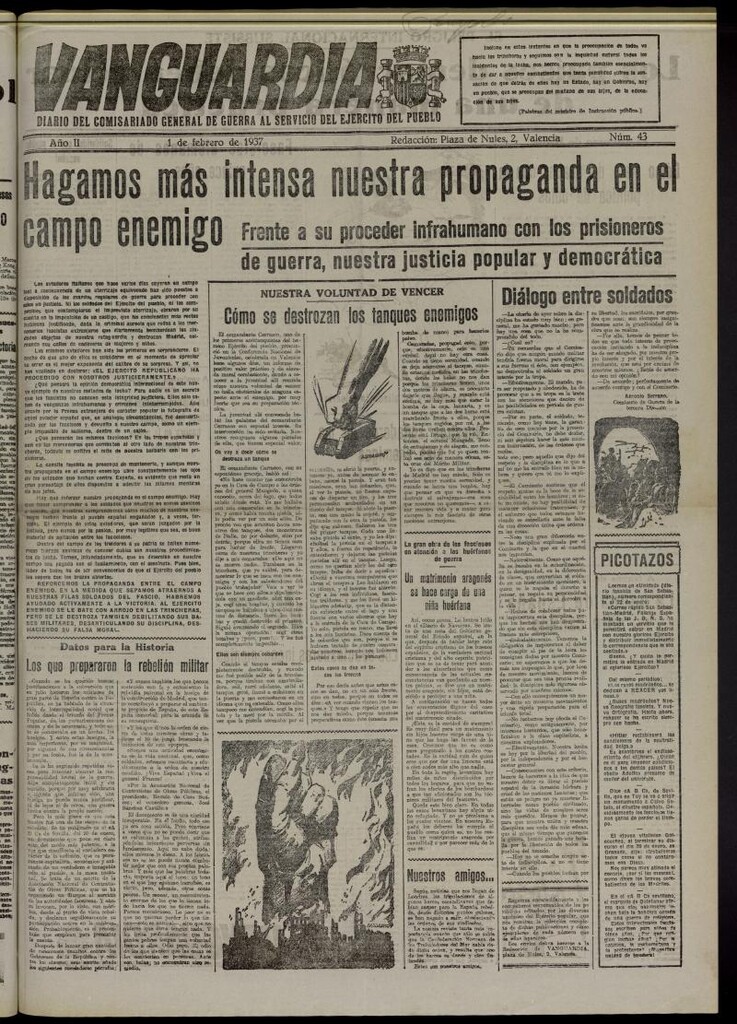 Miniatura de Vanguardia: Diario del Comisariado General de Guerra al servicio del ejército del pueblo del 1 de febrero de 1937, nº 43