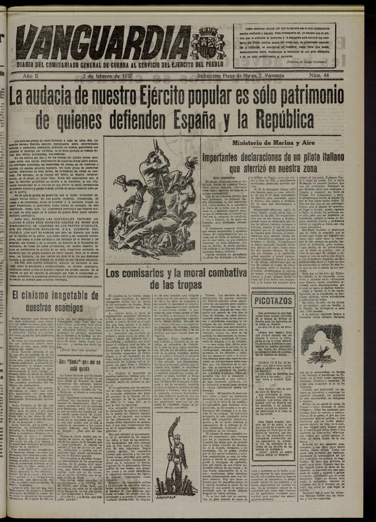 Miniatura de Vanguardia: Diario del Comisariado General de Guerra al servicio del ejército del pueblo del 2 de febrero de 1937, nº 44