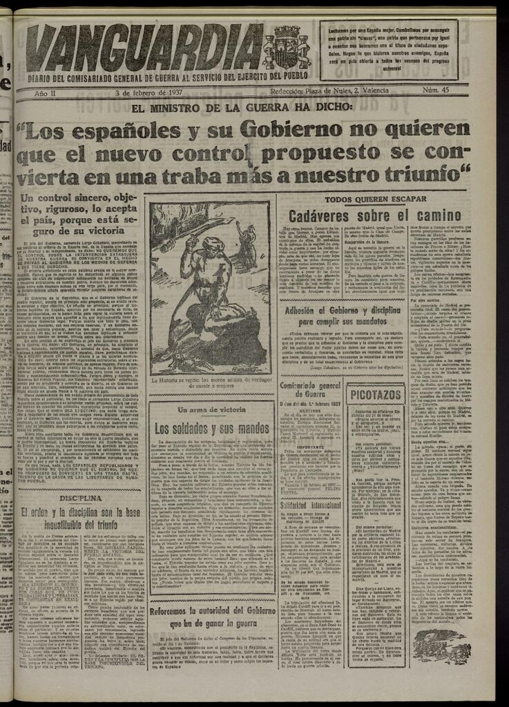 Miniatura de Vanguardia: Diario del Comisariado General de Guerra al servicio del ejército del pueblo del 3 de febrero de 1937, nº 45