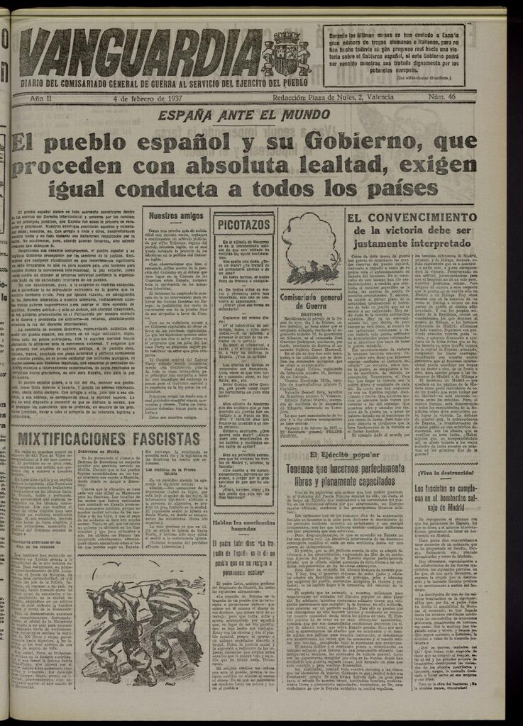 Miniatura de Vanguardia: Diario del Comisariado General de Guerra al servicio del ejército del pueblo del 4 de febrero de 1937, nº 46