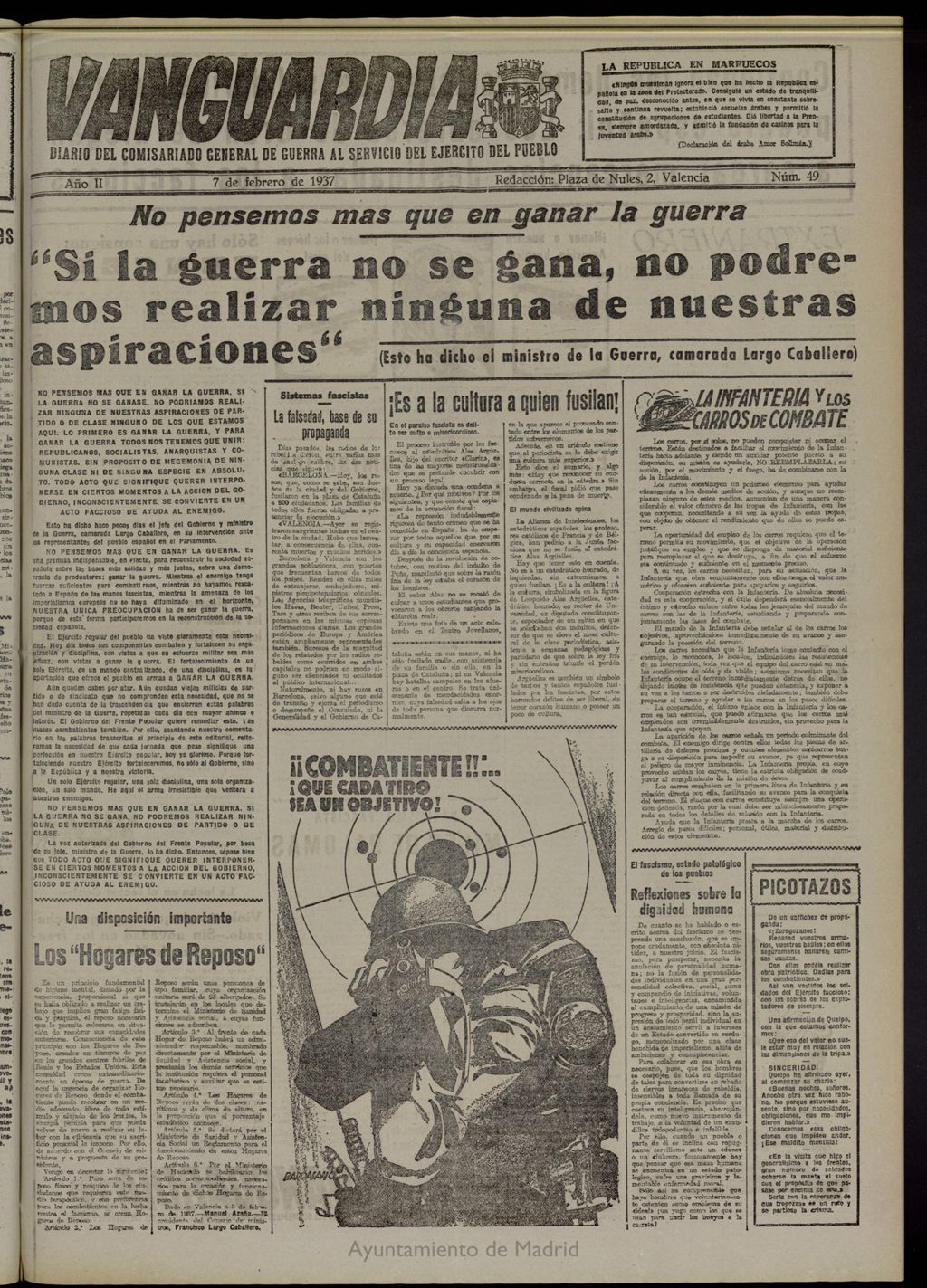 Miniatura de Vanguardia: Diario del Comisariado General de Guerra al servicio del ejército del pueblo del 7 de febrero de 1937, nº 49