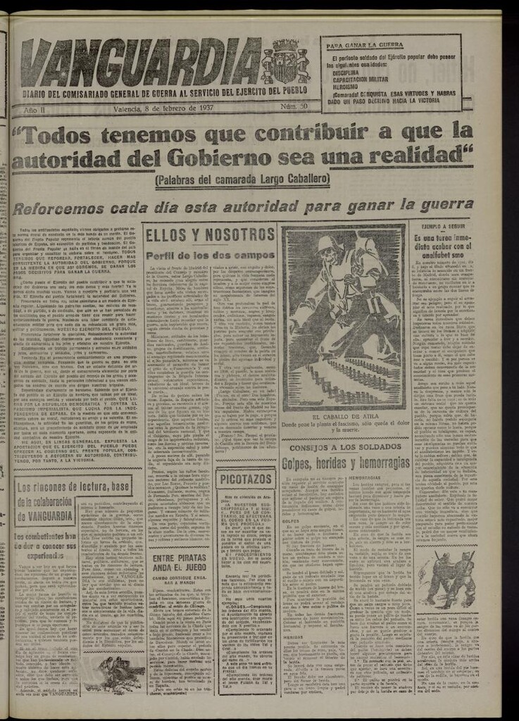Miniatura de Vanguardia: Diario del Comisariado General de Guerra al servicio del ejército del pueblo del 8 de febrero de 1937, nº 50
