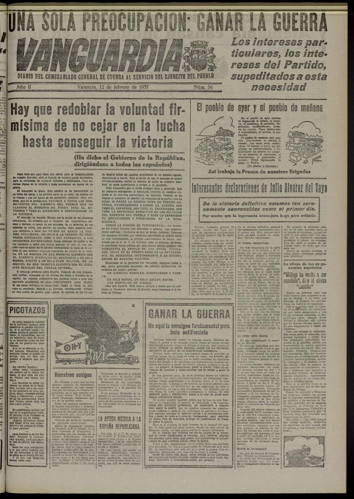 Miniatura de Vanguardia: Diario del Comisariado General de Guerra al servicio del ejército del pueblo del 12 de febrero de 1937, nº 54