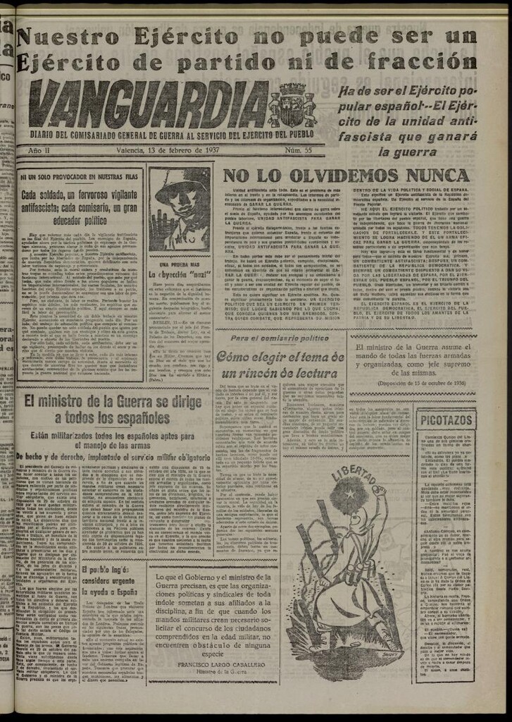 Miniatura de Vanguardia: Diario del Comisariado General de Guerra al servicio del ejército del pueblo del 13 de febrero de 1937, nº 55