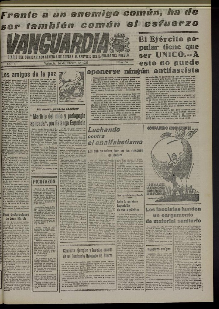 Miniatura de Vanguardia: Diario del Comisariado General de Guerra al servicio del ejército del pueblo del 14 de febrero de 1937, nº 56