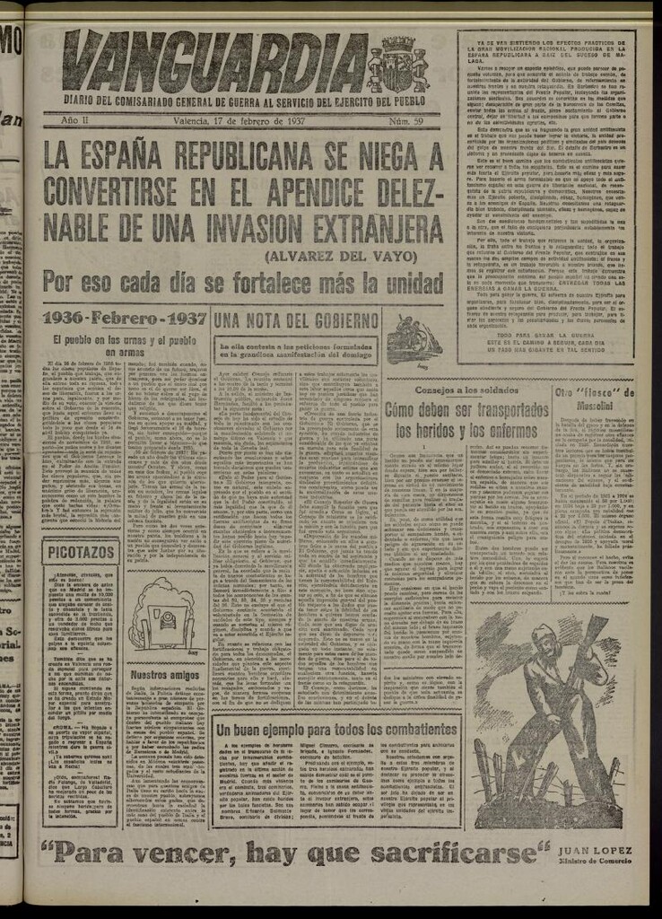 Miniatura de Vanguardia: Diario del Comisariado General de Guerra al servicio del ejército del pueblo del 17 de febrero de 1937, nº 59