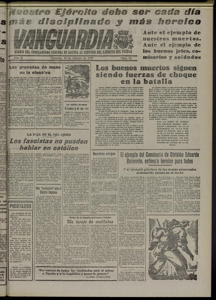 Miniatura de Vanguardia: Diario del Comisariado General de Guerra al servicio del ejército del pueblo del 19 de febrero de 1937, nº 61