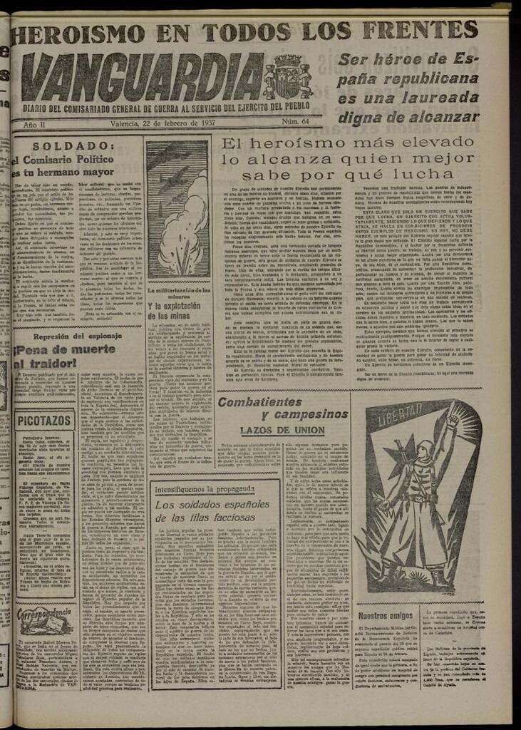 Miniatura de Vanguardia: Diario del Comisariado General de Guerra al servicio del ejército del pueblo del 22 de febrero de 1937, nº 64