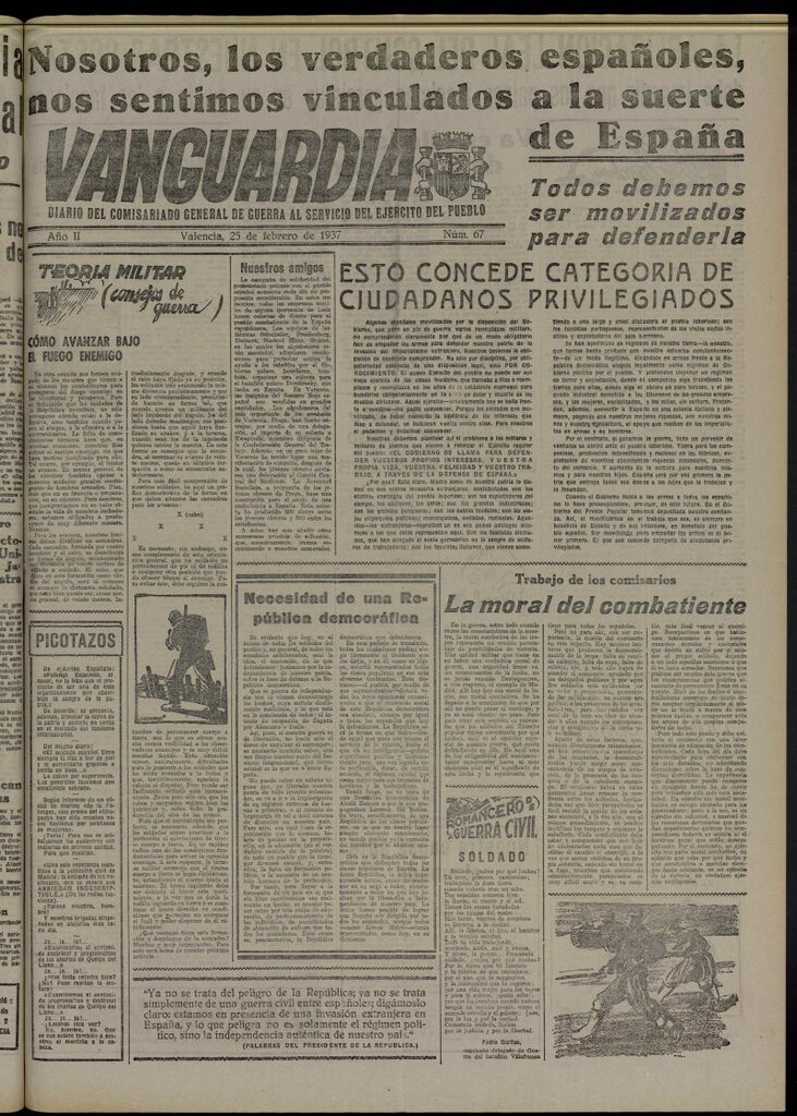 Miniatura de Vanguardia: Diario del Comisariado General de Guerra al servicio del ejército del pueblo del 25 de febrero de 1937, nº 67